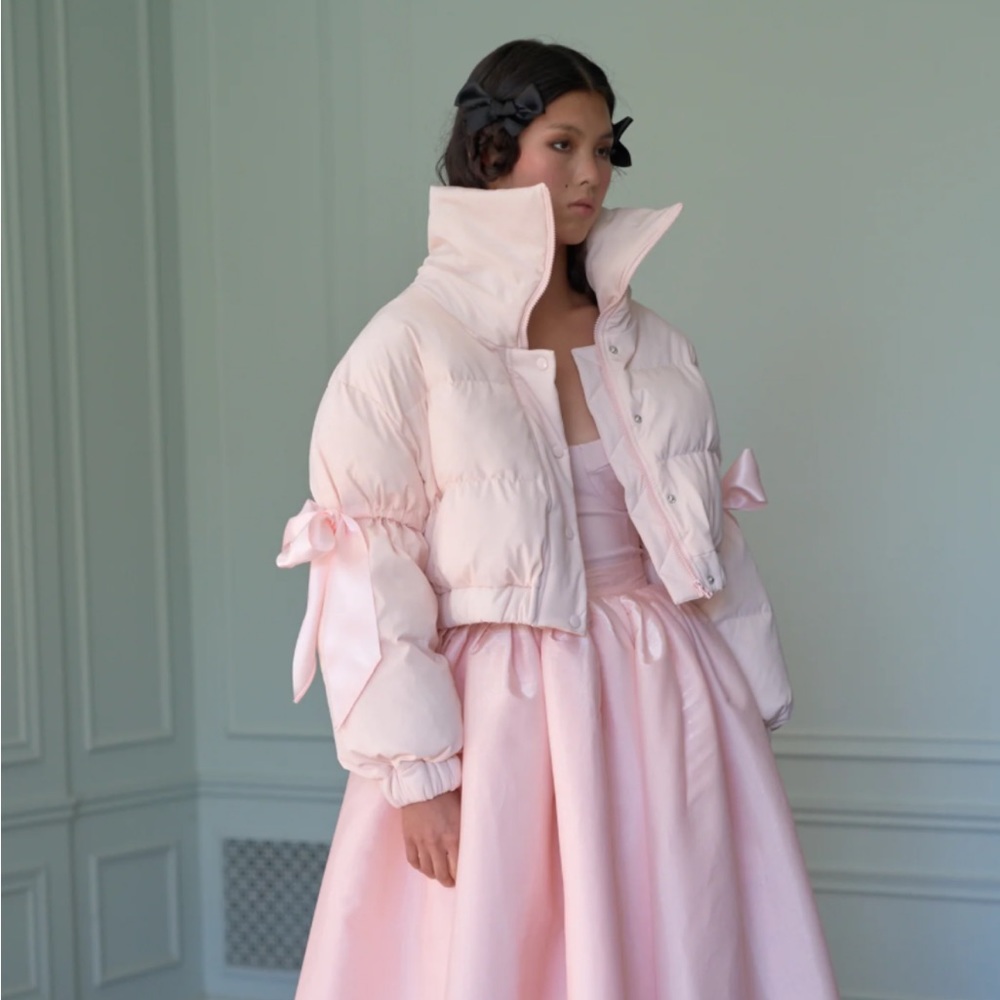Selkie Superdown pink puffer cropped coat
